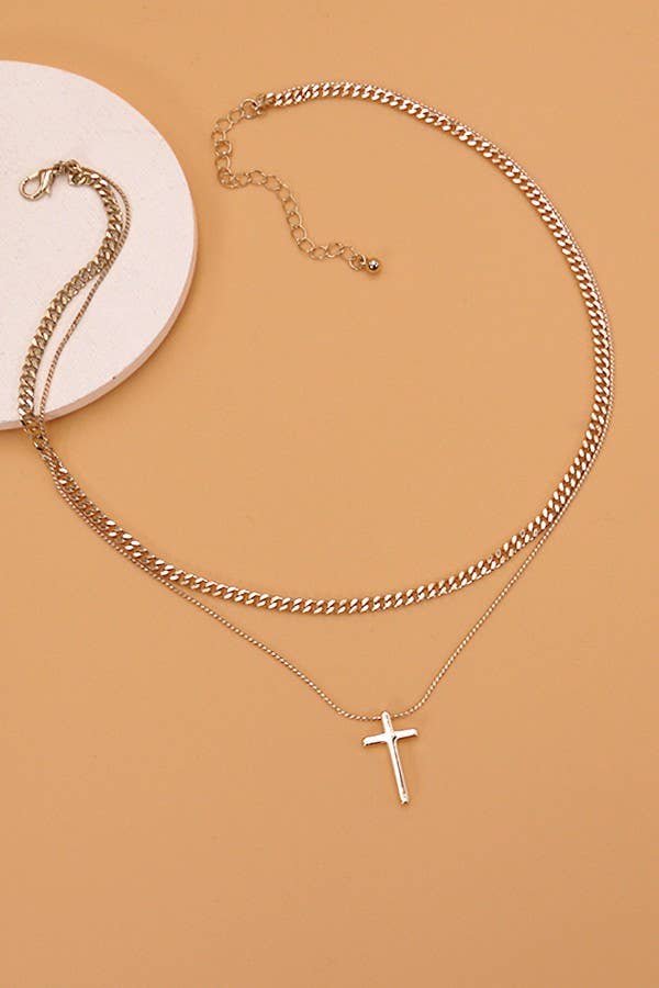 Double Layer Gold Cross Necklace