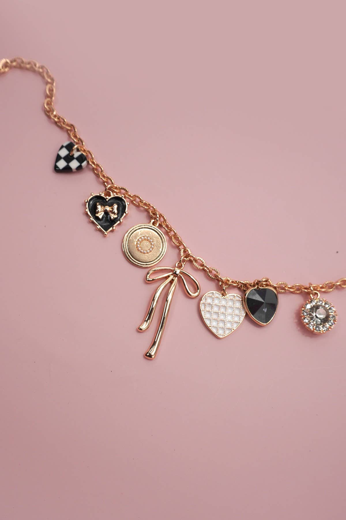 The Bow & Checker Charm Necklace