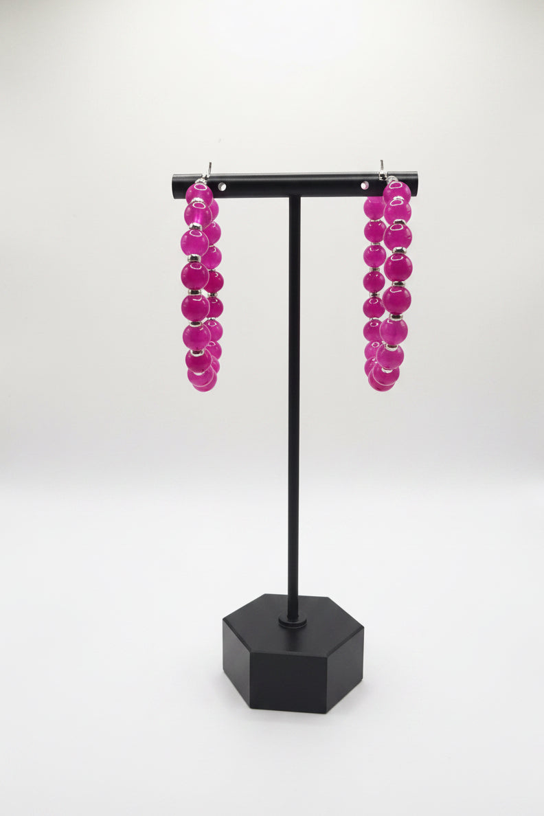 Fuchsia Glass Beaded Hoop Earrings