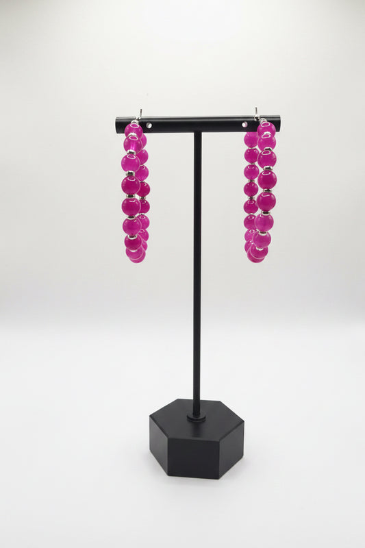 Fuchsia Glass Beaded Hoop Earrings