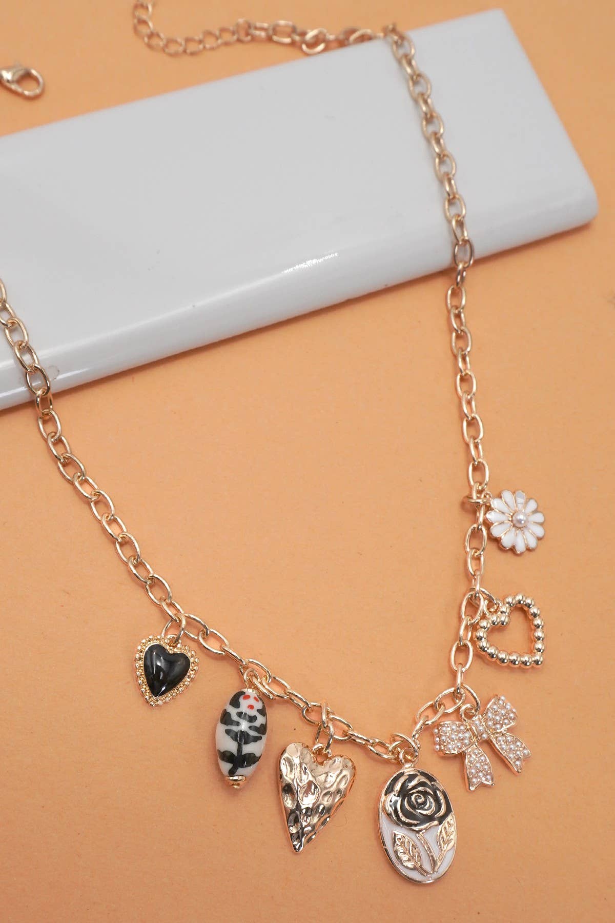 The Porcelain Floral Heart & Bow Charm Necklace