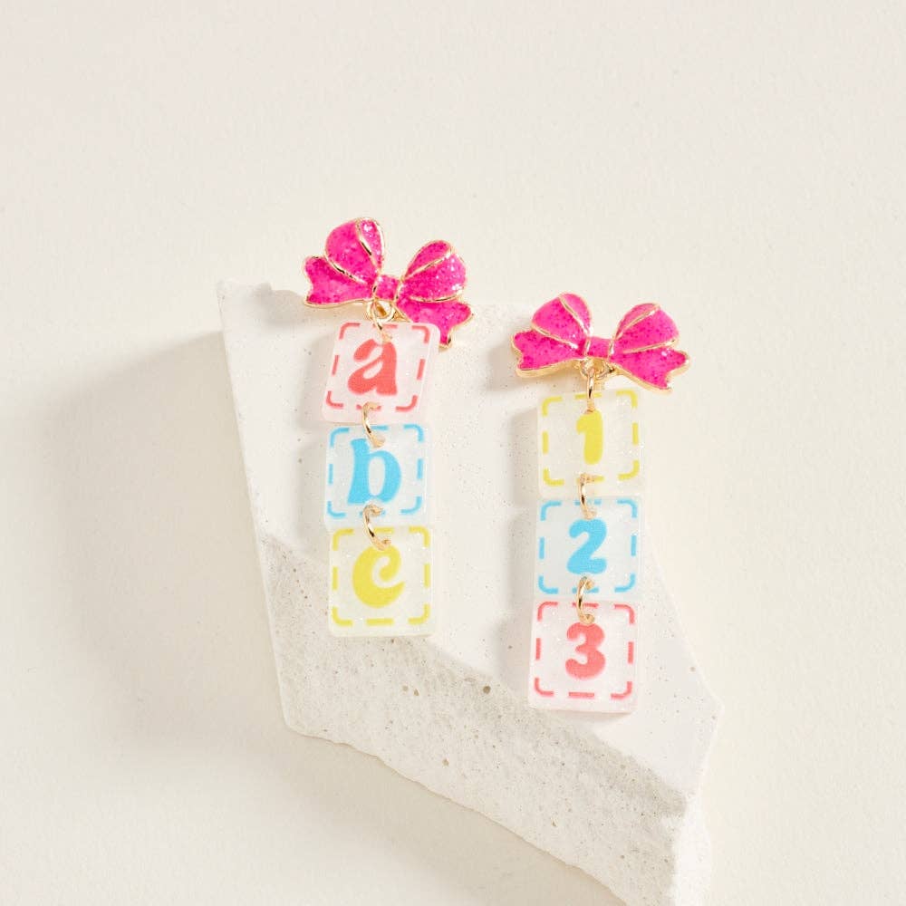 ABC & 123 Bow Block Earrings