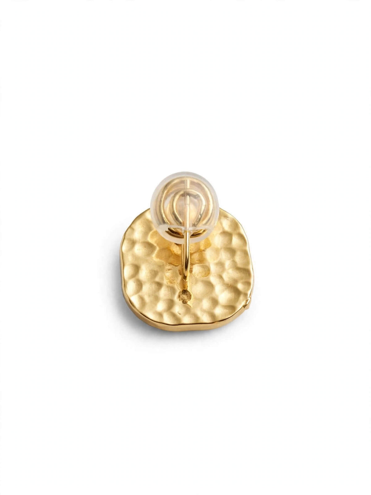 Back of gold-colored square clip-on earring showing closure