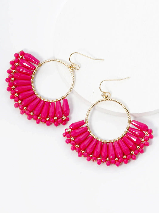 Hot Pink Fringe Glass Earrings