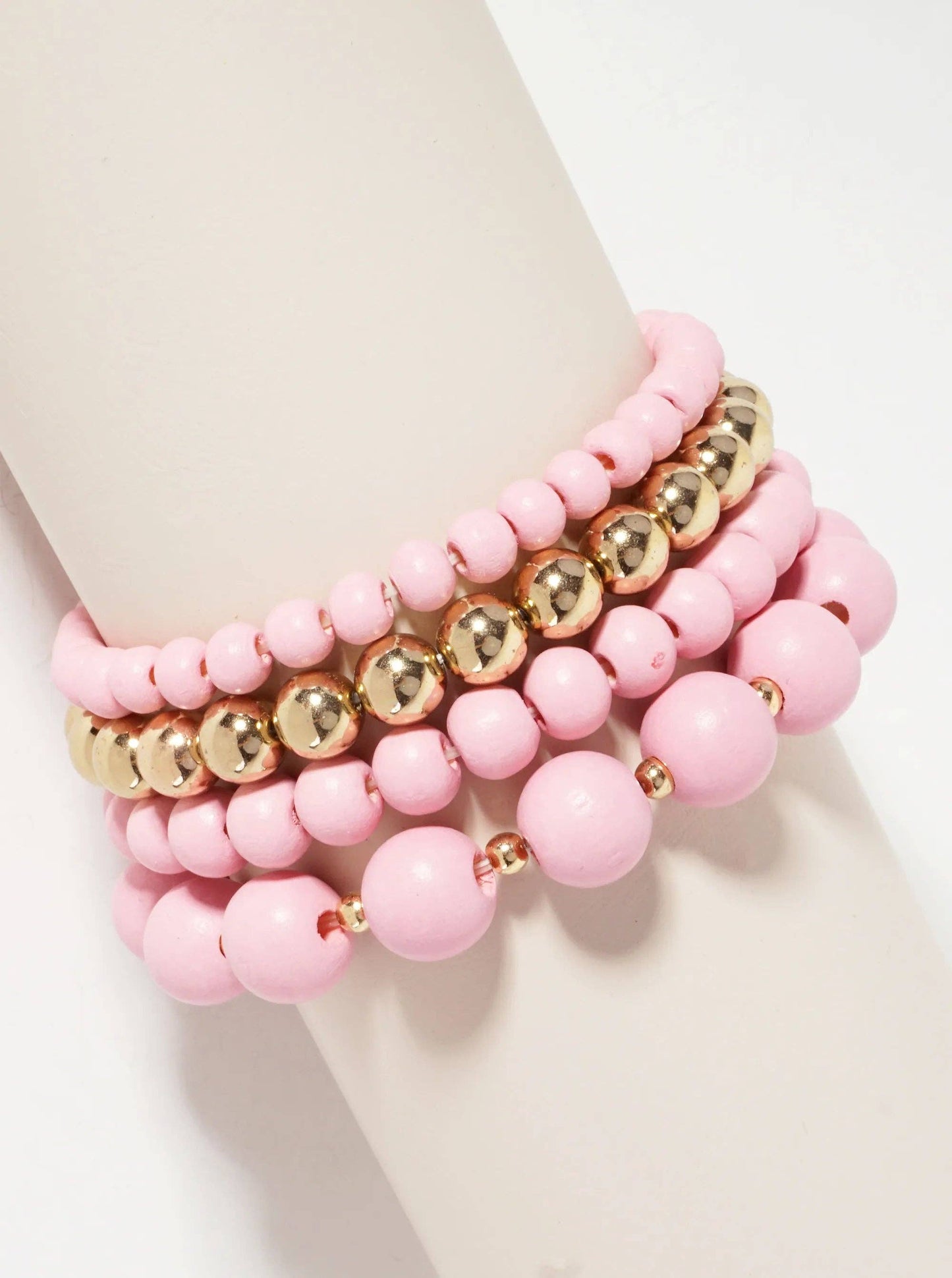 Wood & Metallic Bead Stackable Stretch Bracelets | Set of 4