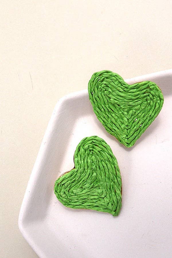 Boho Raffia Heart Stud Earrings