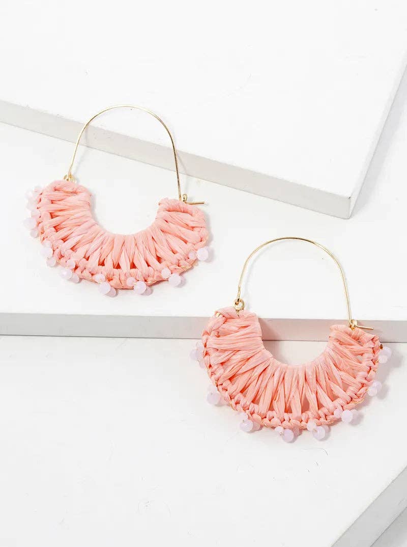 Pink Raffia Glass Bead Earrings