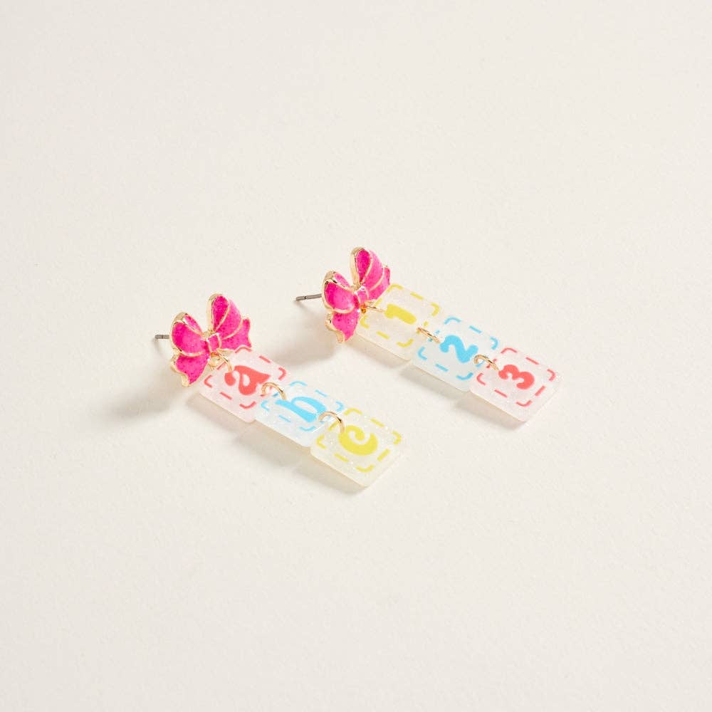 ABC & 123 Bow Block Earrings