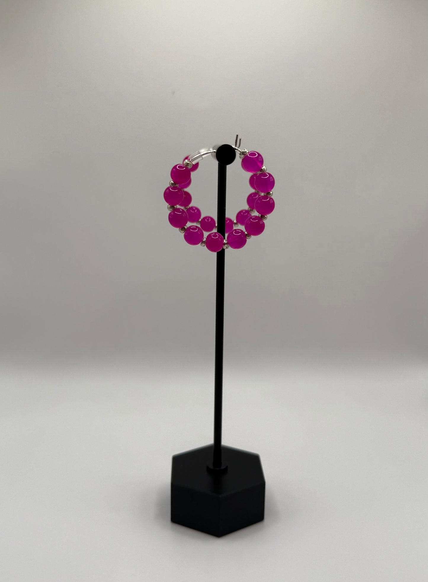 Fuchsia Glass Beaded Hoop Earrings