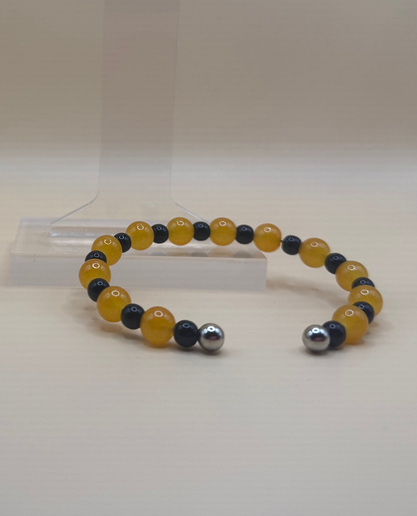 Hand Beaded Ball Ends Open Silver Bracelet