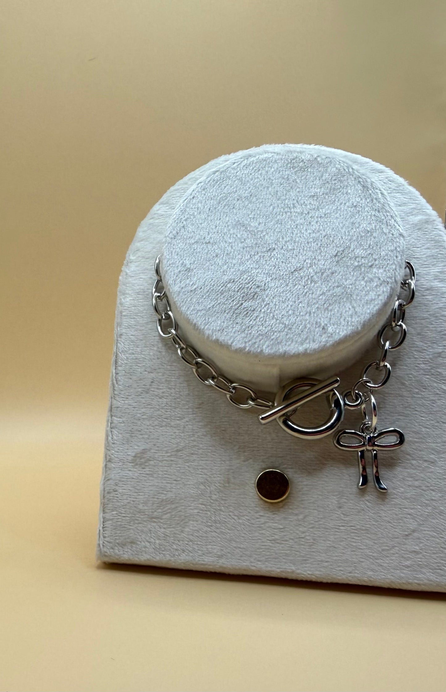 Silver Bow Charm Toggle Bracelet