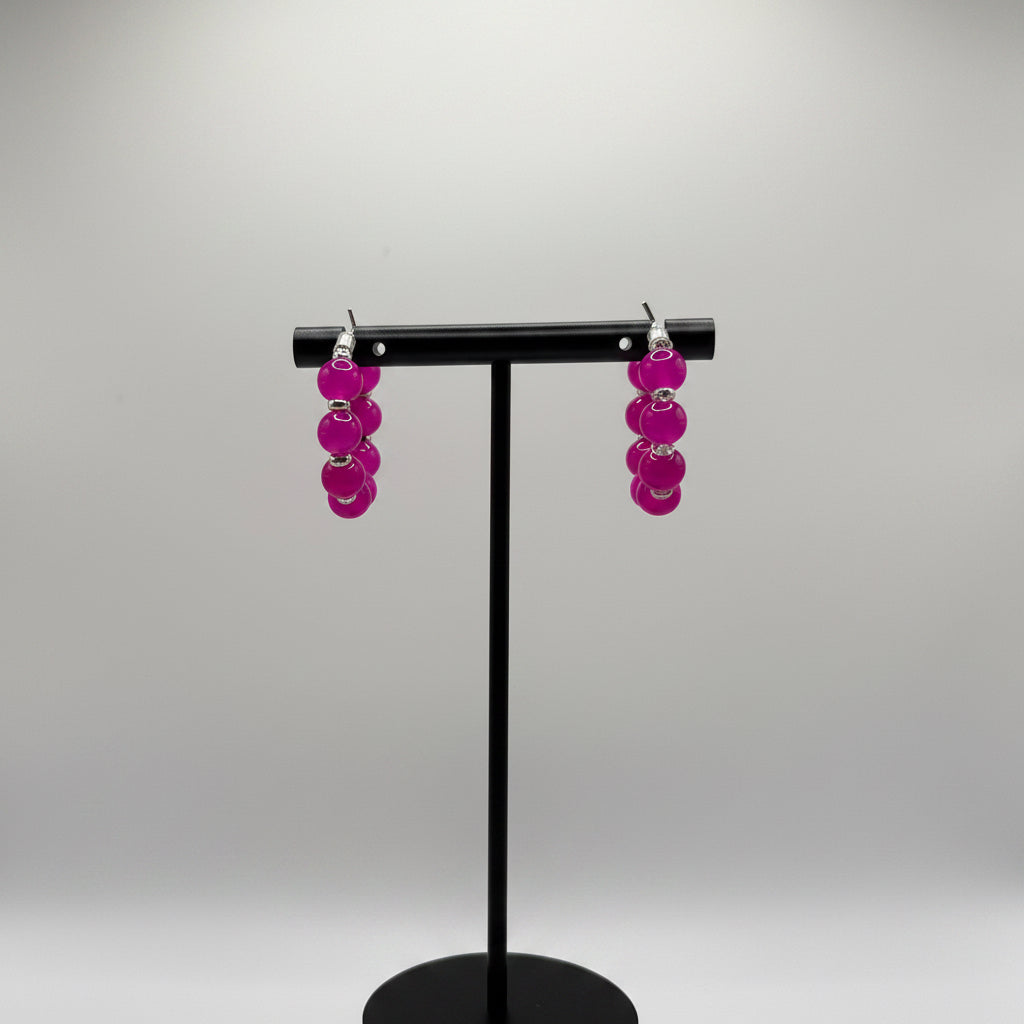 Fuchsia Glass Beaded Hoop Earrings