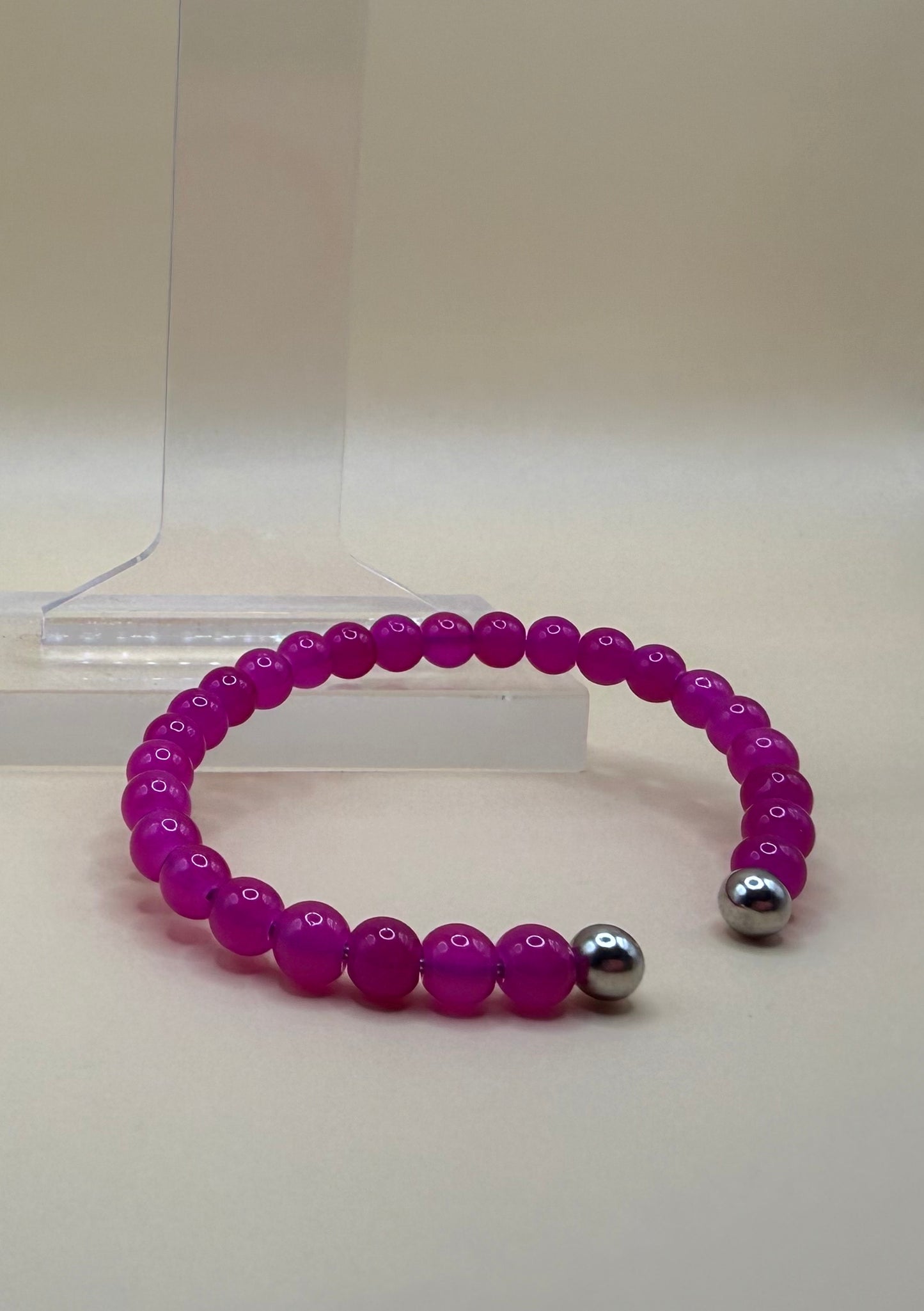 Hand Beaded Ball Ends Open Silver Bracelet
