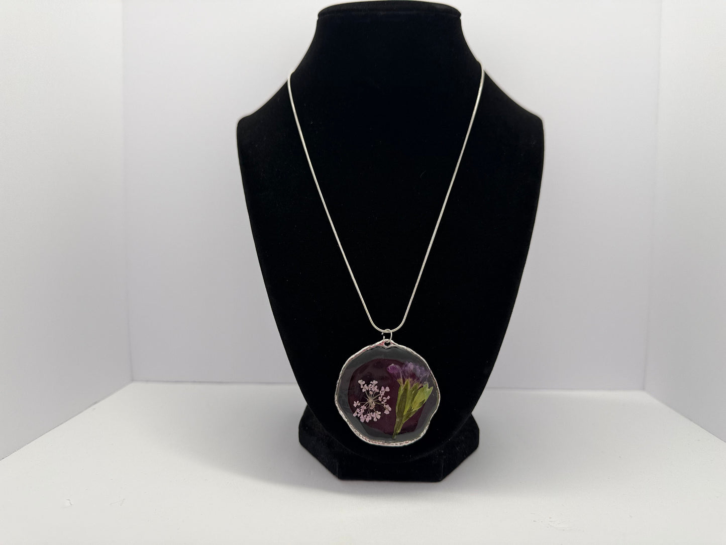 Purple Pressed Flower Pendant Necklace