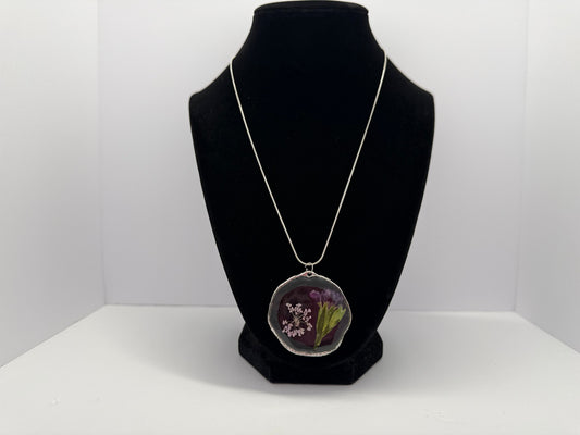 Purple Pressed Flower Pendant Necklace