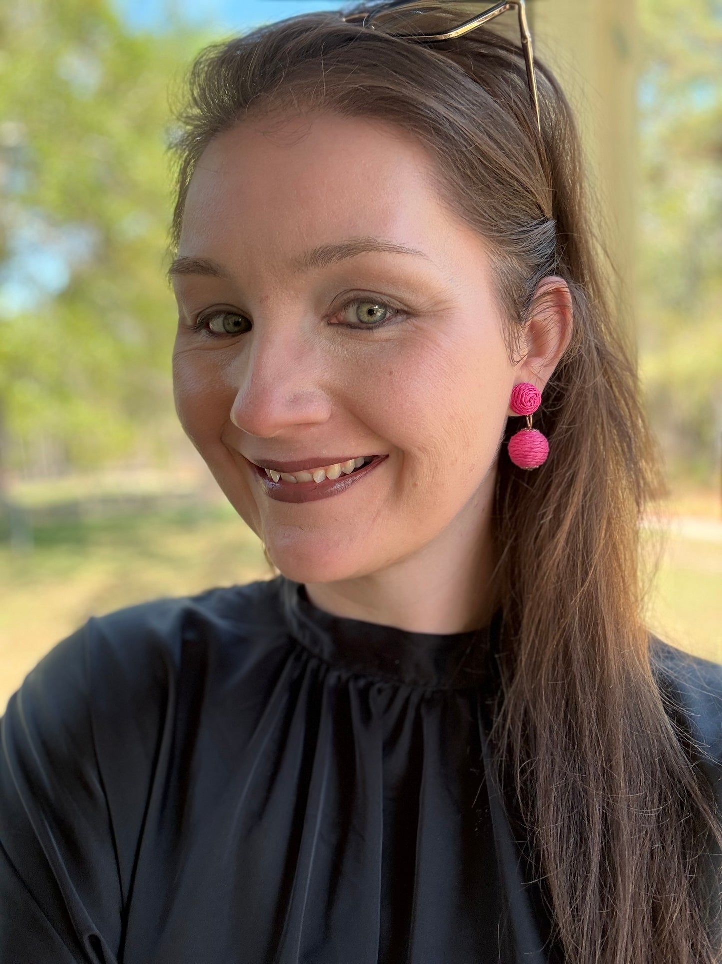 Raffia Woven Ball Drop Earrings
