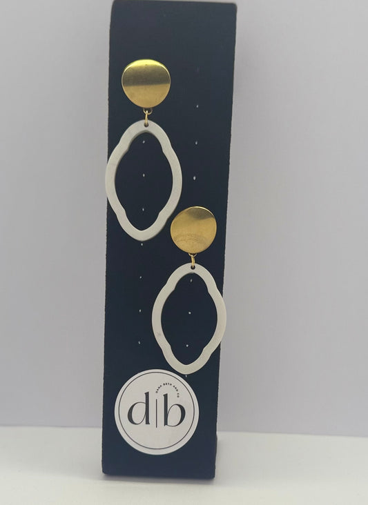 Pearl White & Gold Organic Hoop Earrings