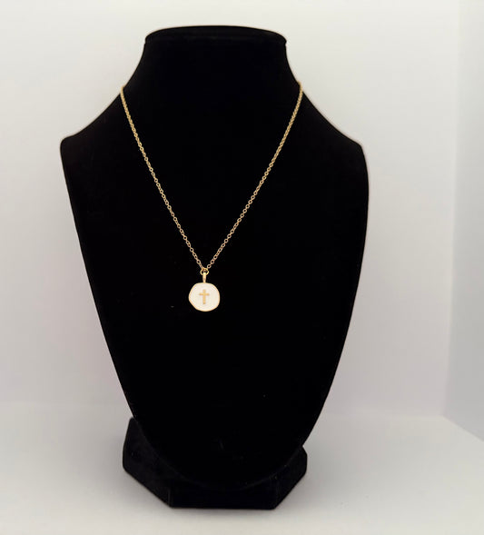 Gold Enamel Cross Necklace
