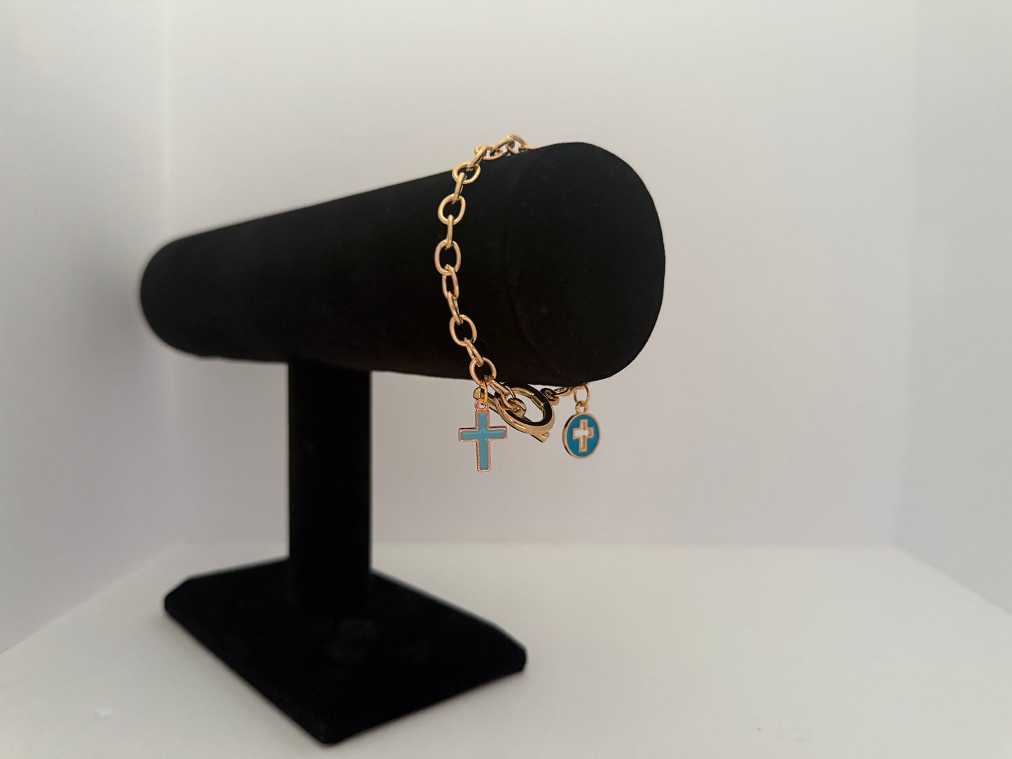 Gold Toggle Cross & Disc Charm Bracelet
