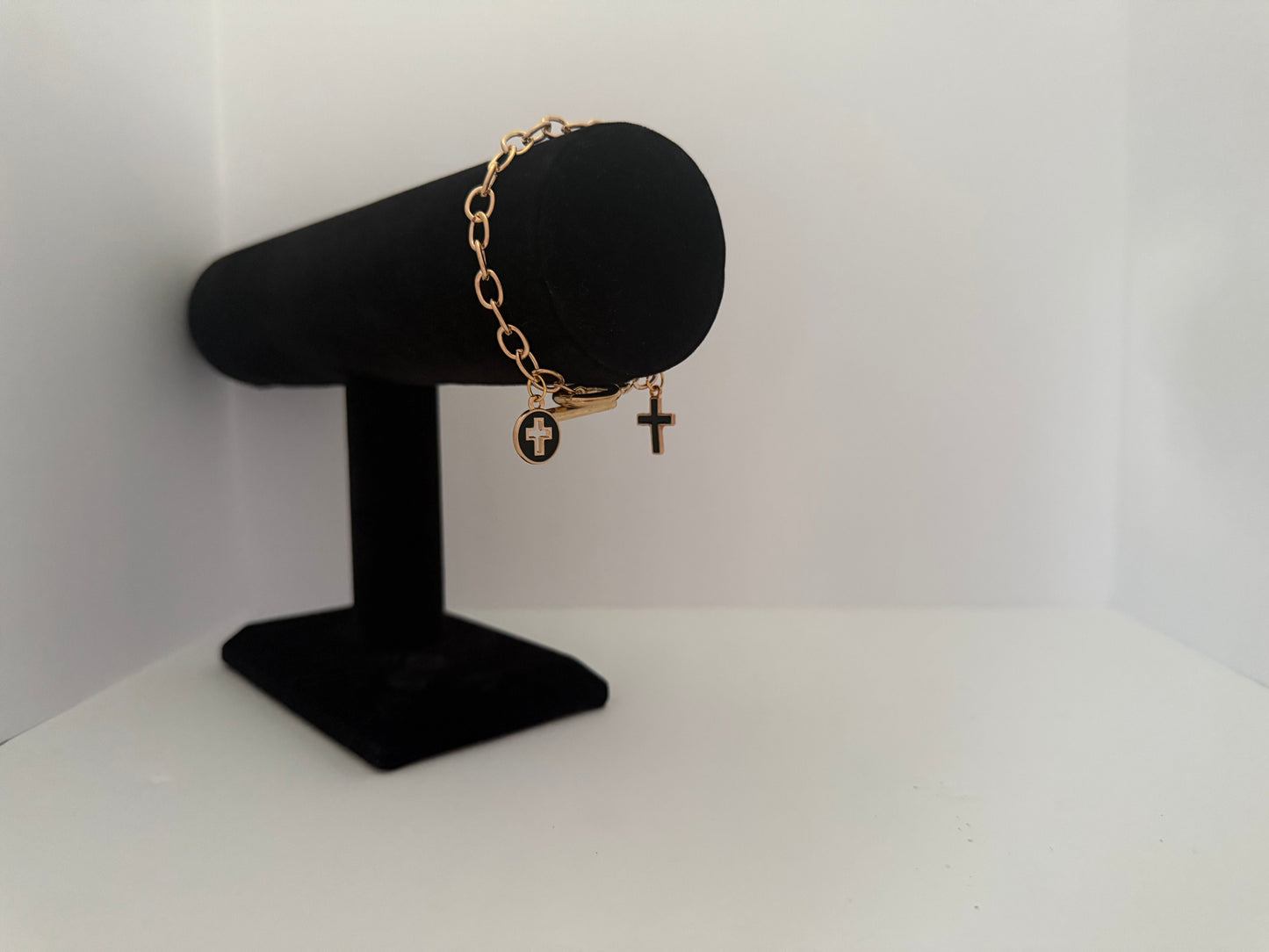 Gold Toggle Cross & Disc Charm Bracelet