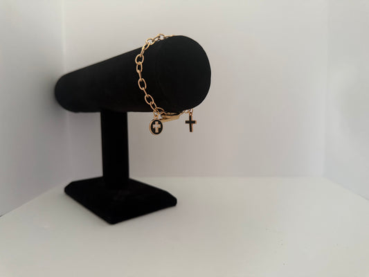 Gold Toggle Cross & Disc Charm Bracelet