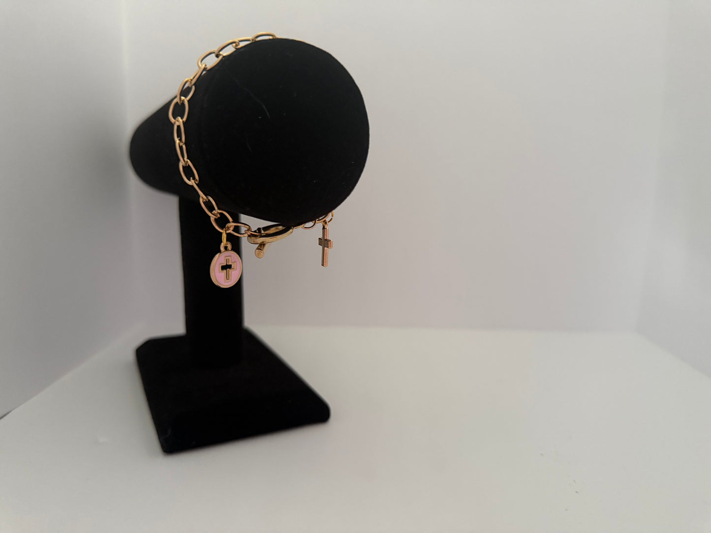 Gold Toggle Cross & Disc Charm Bracelet