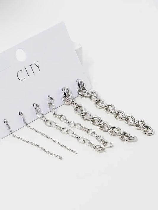 Silver Chain Drop Earring Set | 3 Pairs