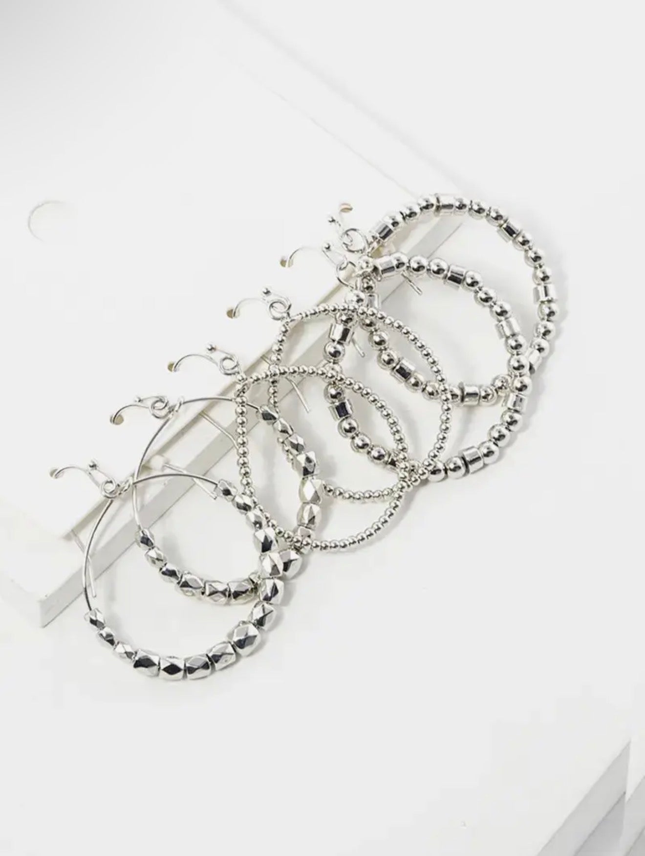 Silver Beaded Hoop Earring Set | 3 Pairs