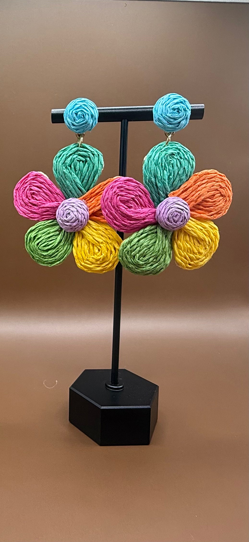 Colorful Raffia Flower Earrings