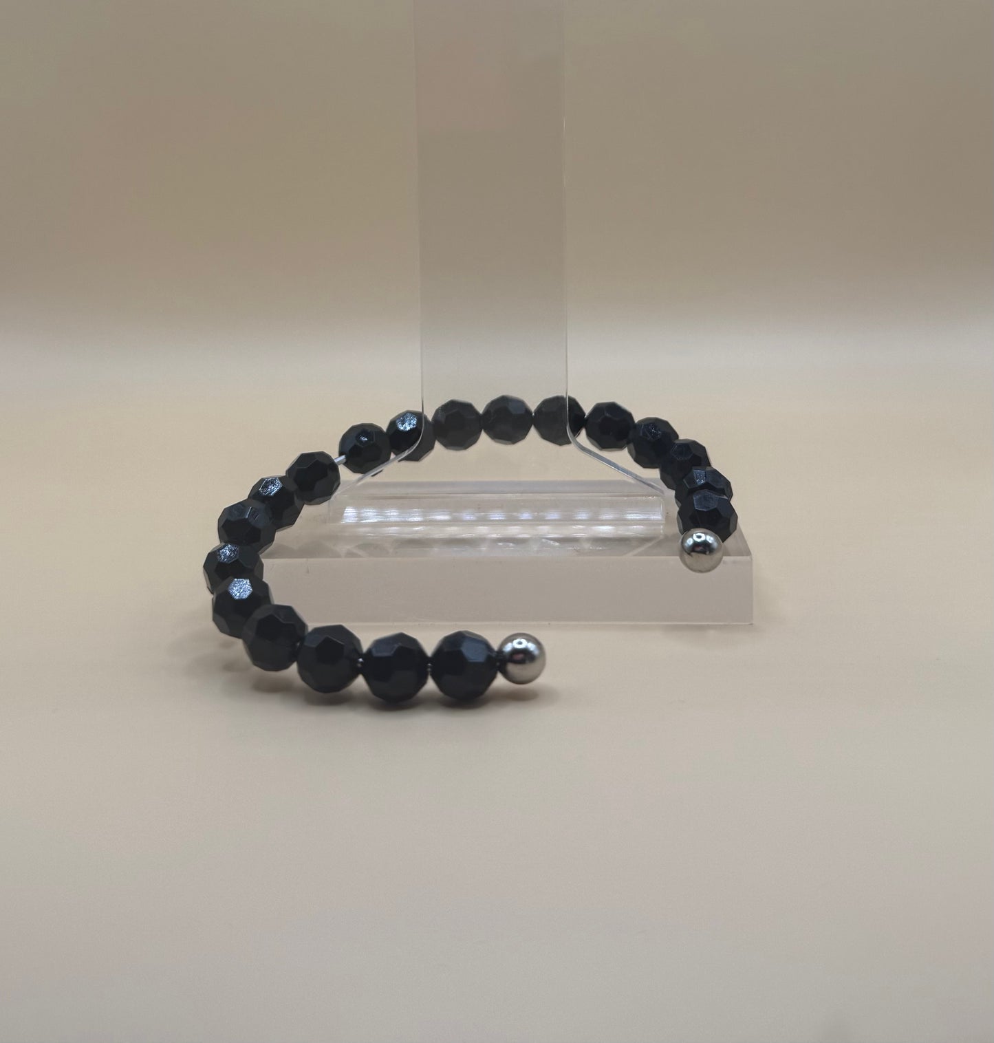 Hand Beaded Ball Ends Open Silver Bracelet