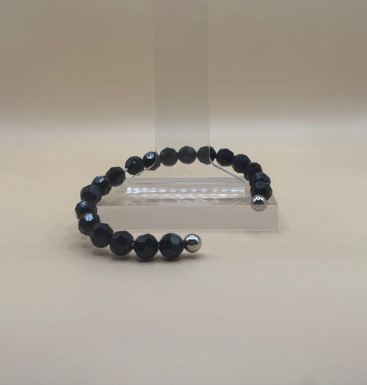 Hand Beaded Ball Ends Open Silver Bracelet
