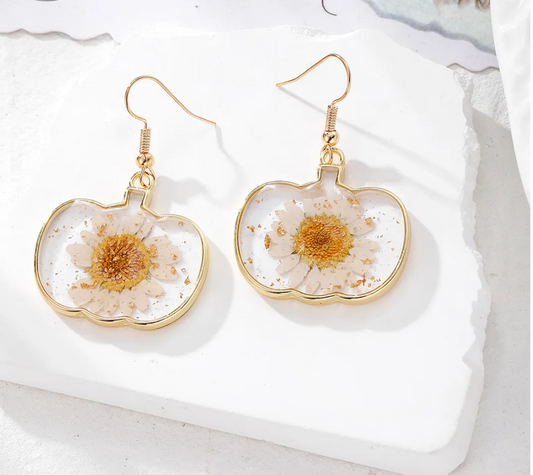 Pressed Flower Pumpkin Earrings