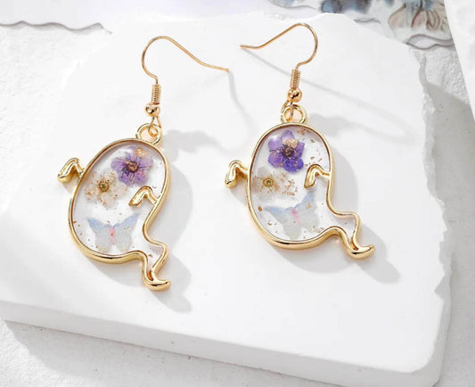 Daisy Pressed Flower Ghost Dangle Earrings