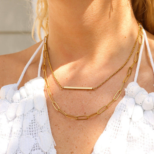 The Layered Bar Necklace | Paperclip + Rolo