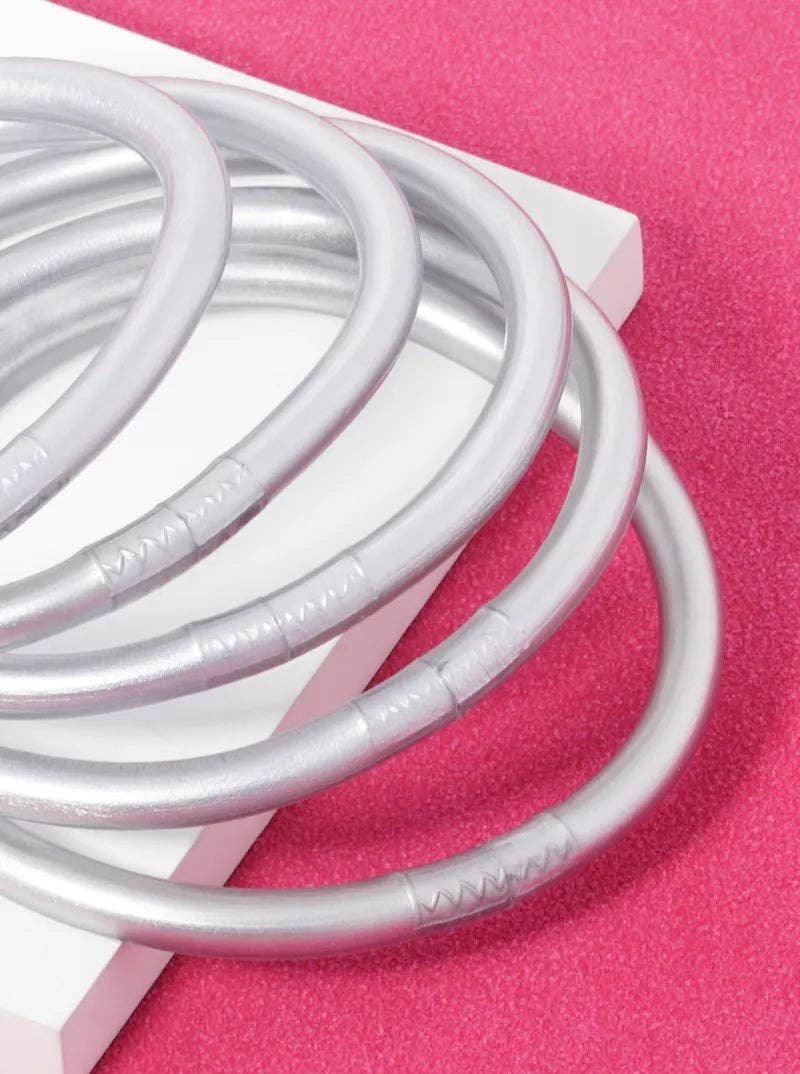 Jelly Tube Stackable Bangle Bracelet Set – Silver