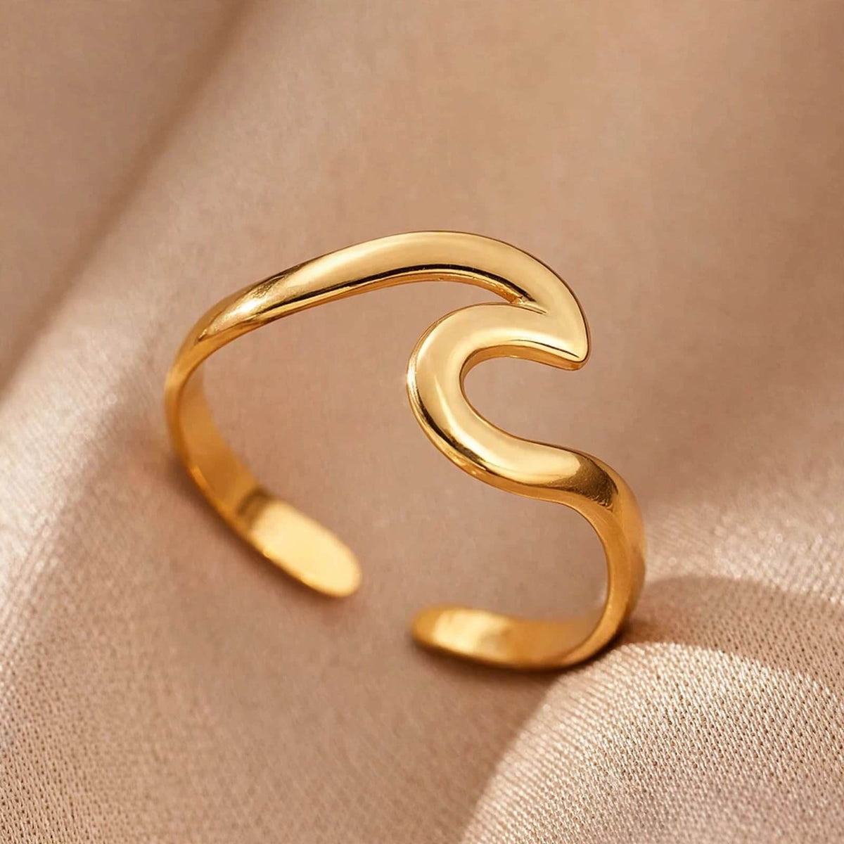 Geometric Hollow Wave Ring - Boho Adjustable Open Ring