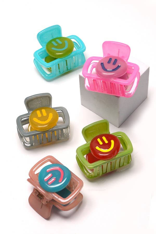 Smiley Face Hair Claw Clips – Pink & Blue