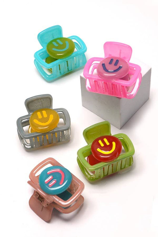 Smiley Face Hair Claw Clips – Pink & Blue