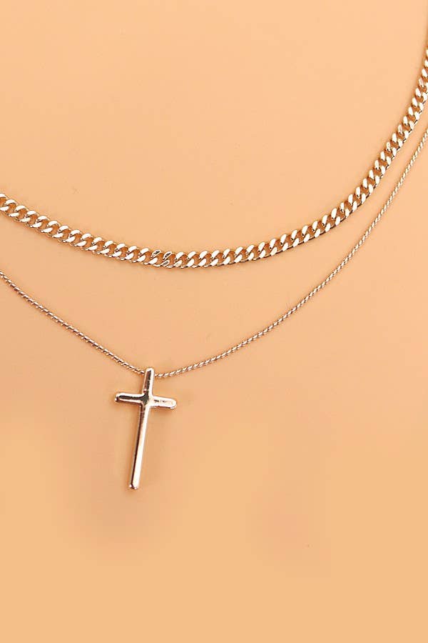 Double Layer Gold Cross Necklace
