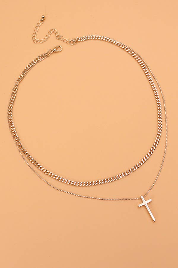 Double Layer Gold Cross Necklace