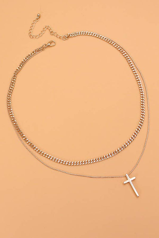 Double Layer Gold Cross Necklace