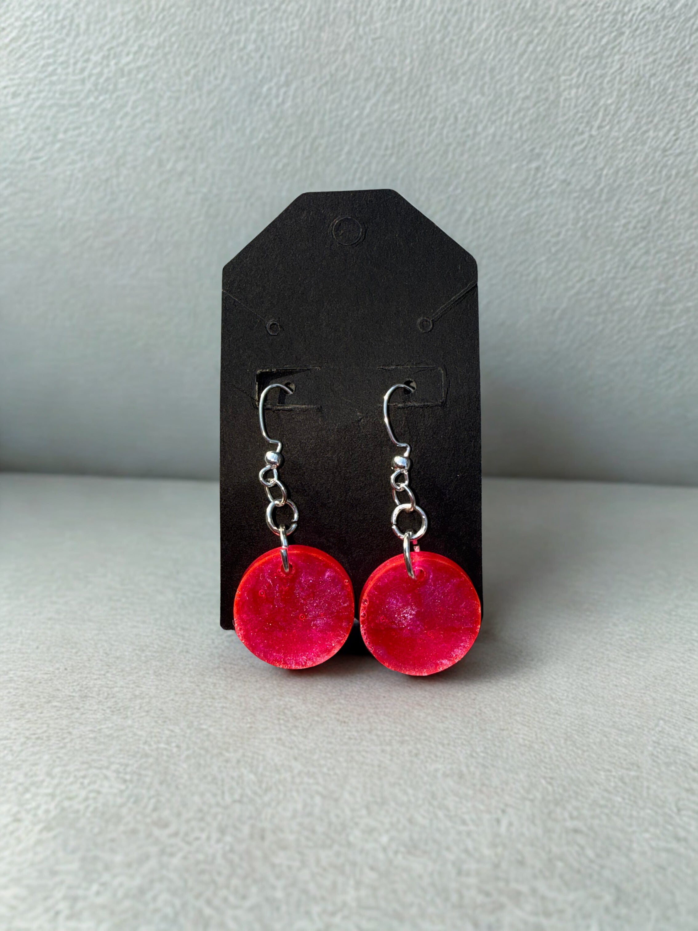 Pink Sparkle Circle Chain Earrings