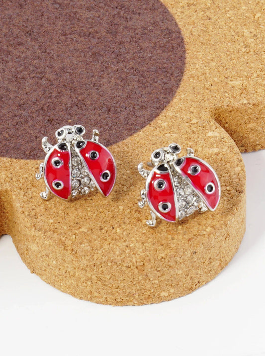 Crystal Pavé Enamel Ladybug Stud Earrings