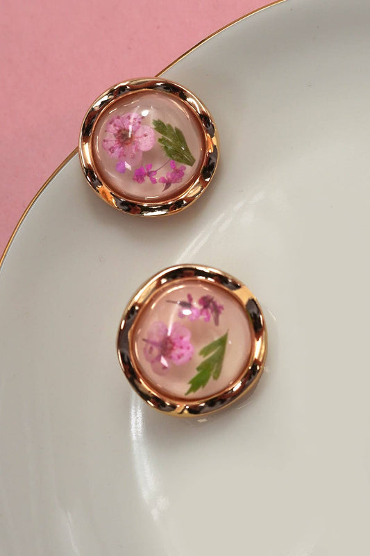 Vintage Pressed Flower Stud Earrings