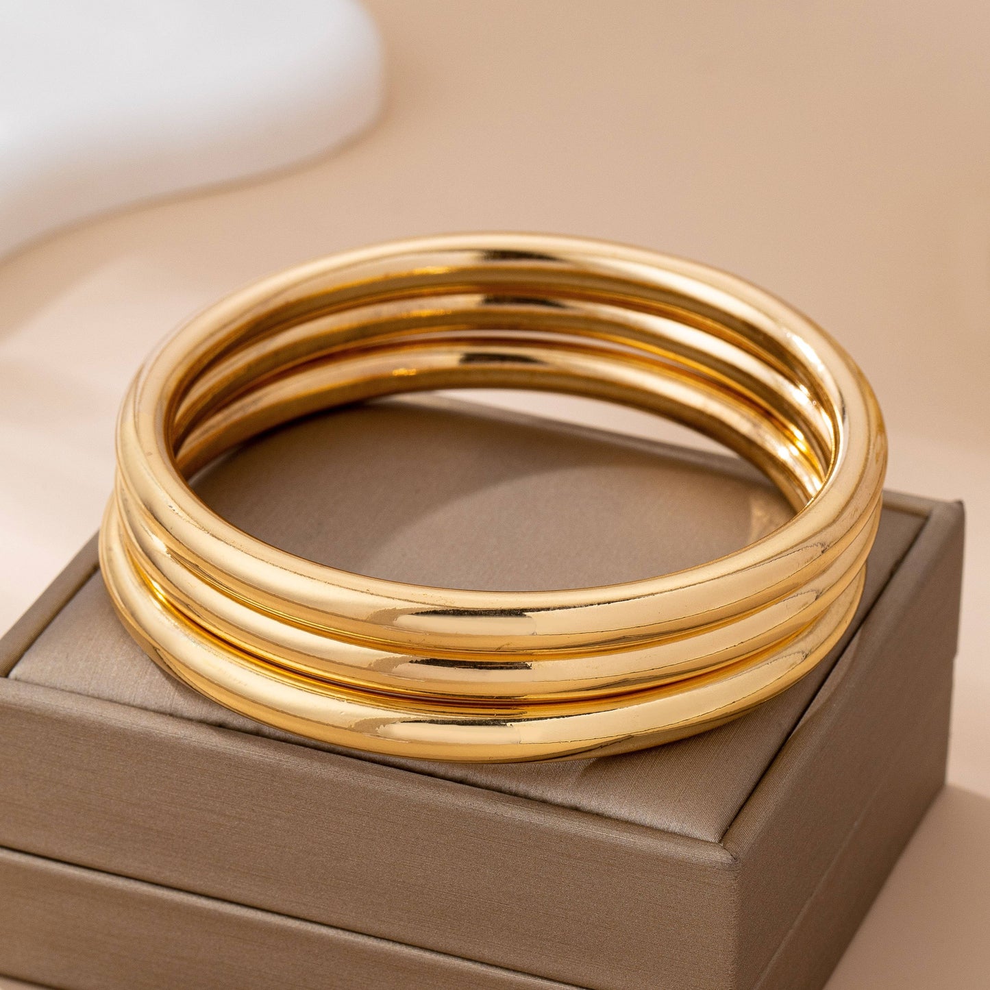 Chunky Triple Tube Bangle Set – Gold & Silver