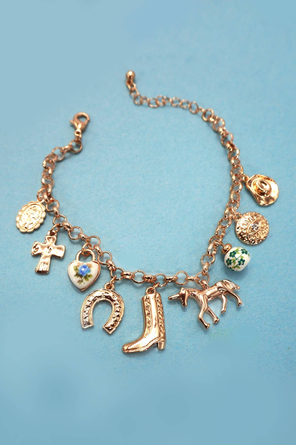 The Western Boot & Cross Porcelain Charm Bracelet