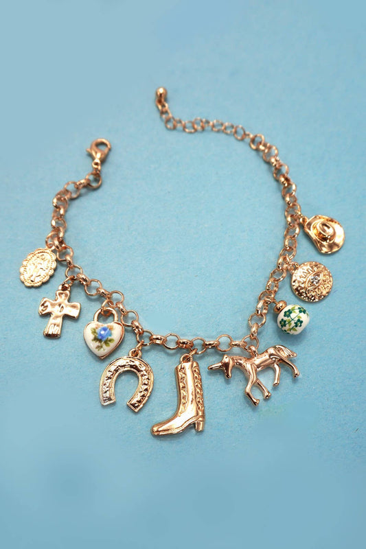 The Western Boot & Cross Porcelain Charm Bracelet