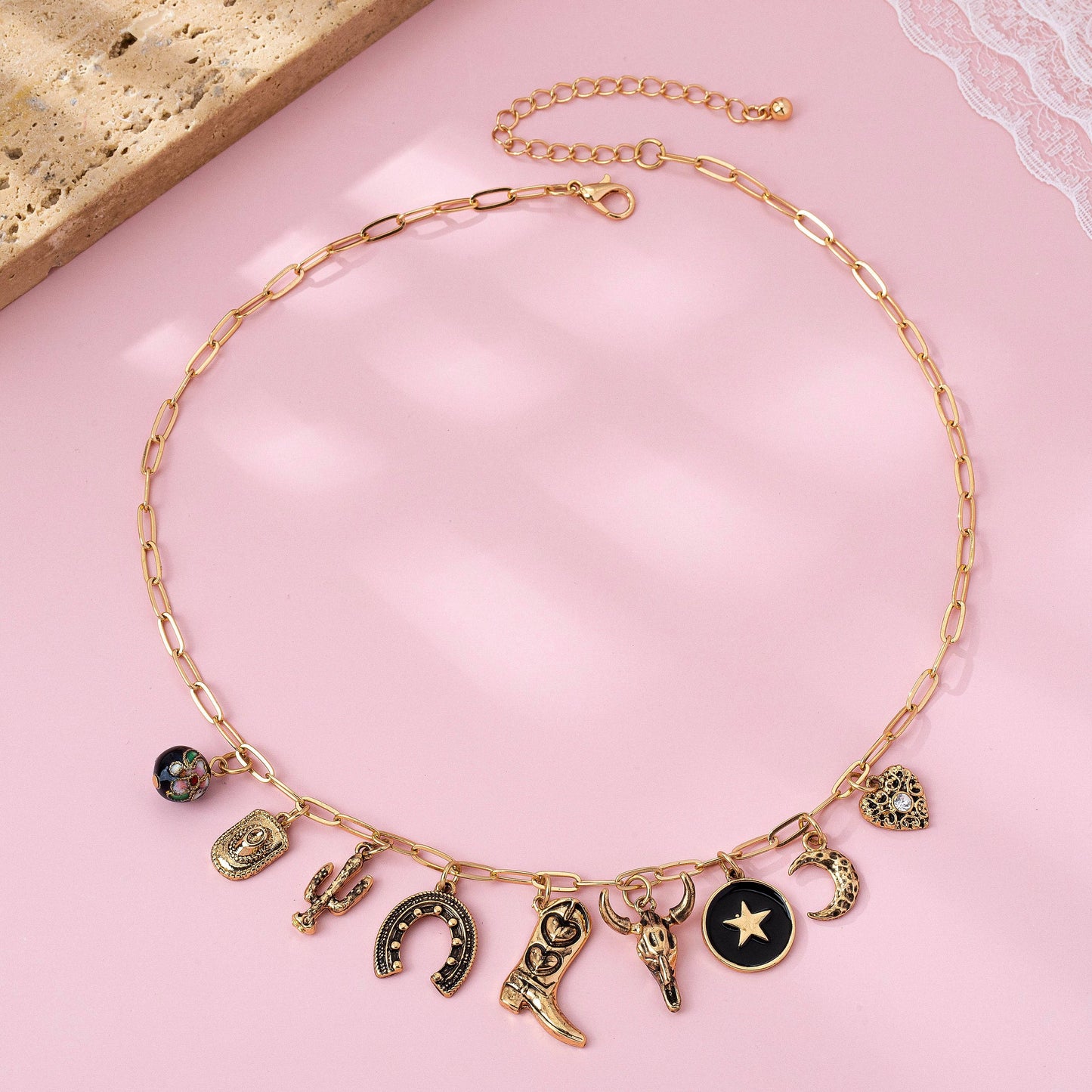 The Western Multi-Charm Paperclip Necklace