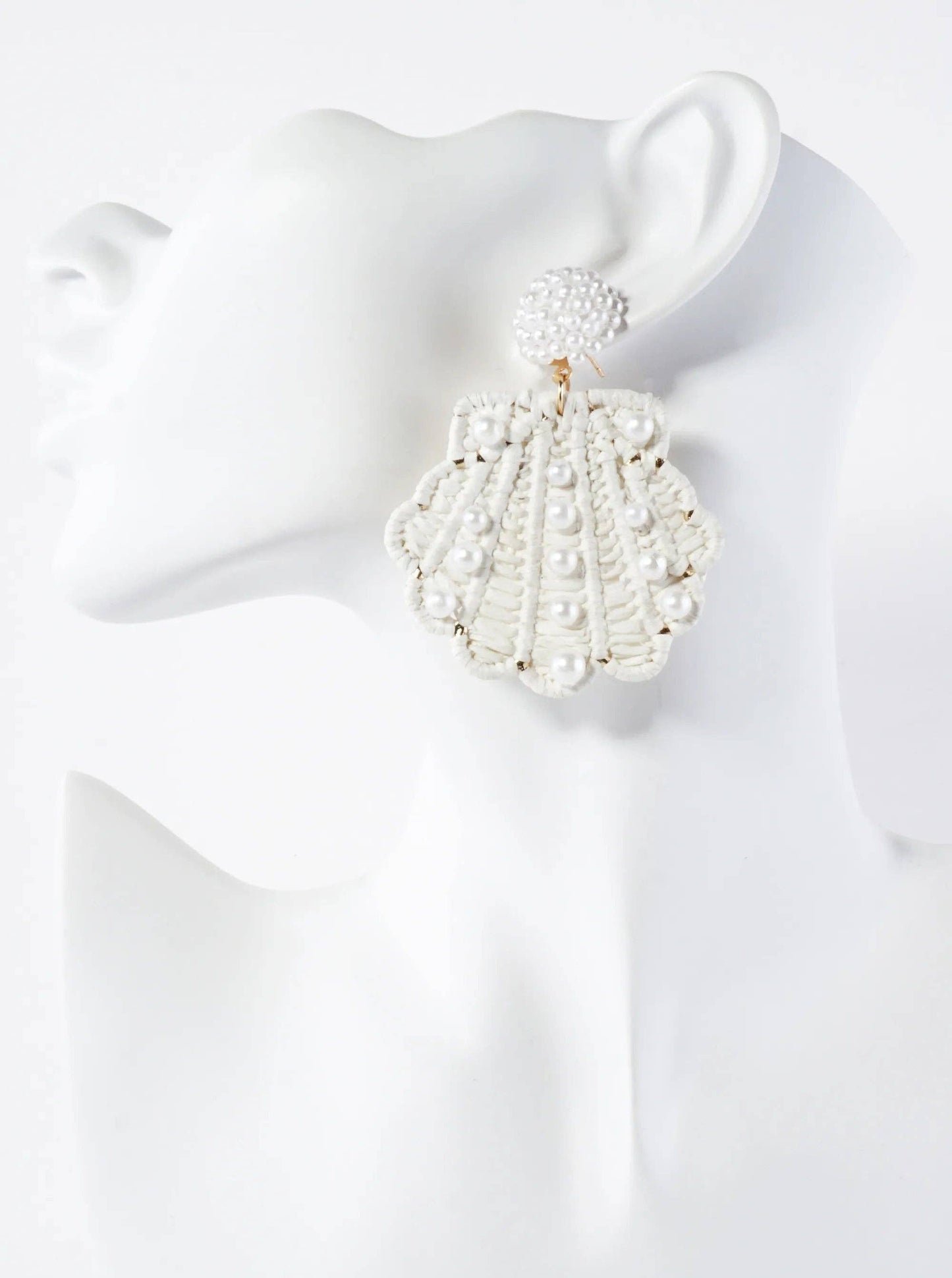 Pearl Beaded Seashell Drop Earrings