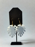 White Monstera Leaf Dangle Earrings